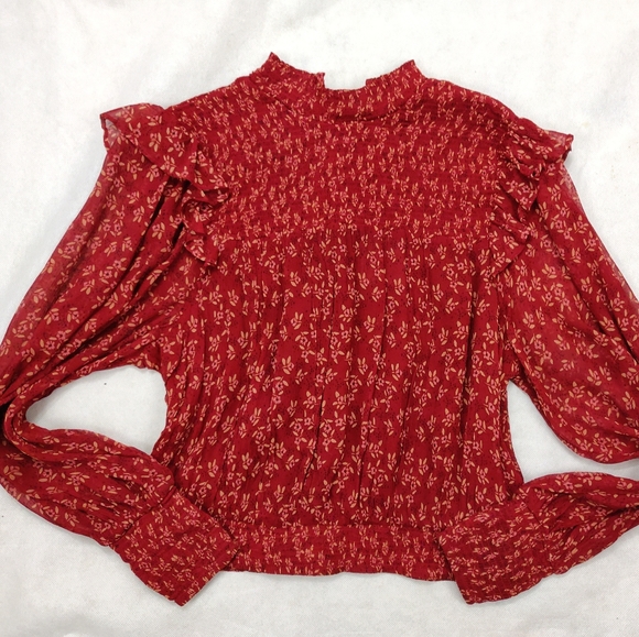 Free People Blouse Roma Red Floral Print Small - Picture 3 of 16
